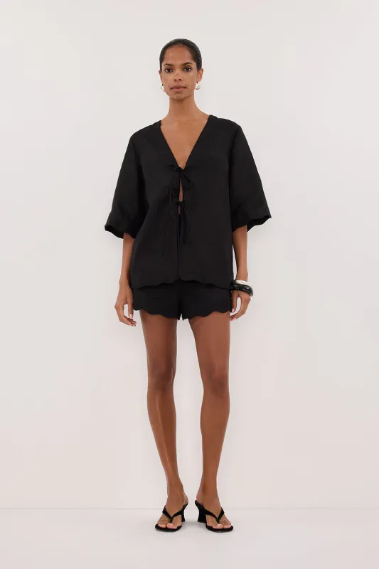 LELA BLACK LINEN SHORT sold by Dissh