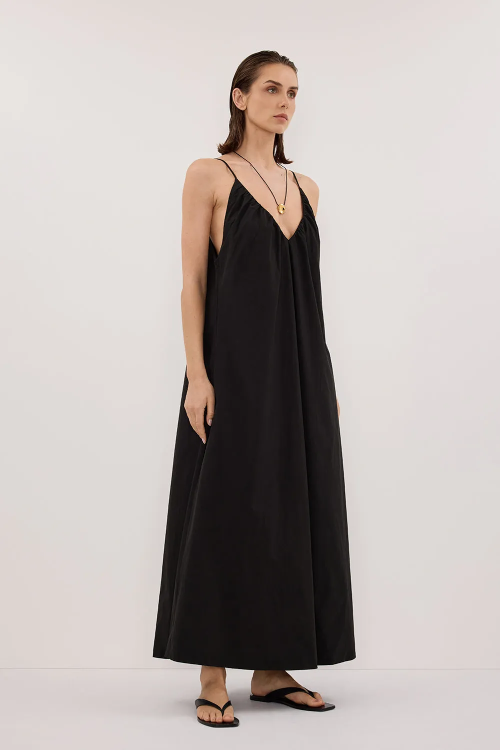 LIANA BLACK SLEEVELESS POPLIN TENT MIDI DRESS sold by Dissh product image thumbnail 3