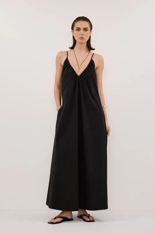 LIANA BLACK SLEEVELESS POPLIN TENT MIDI DRESS sold by Dissh