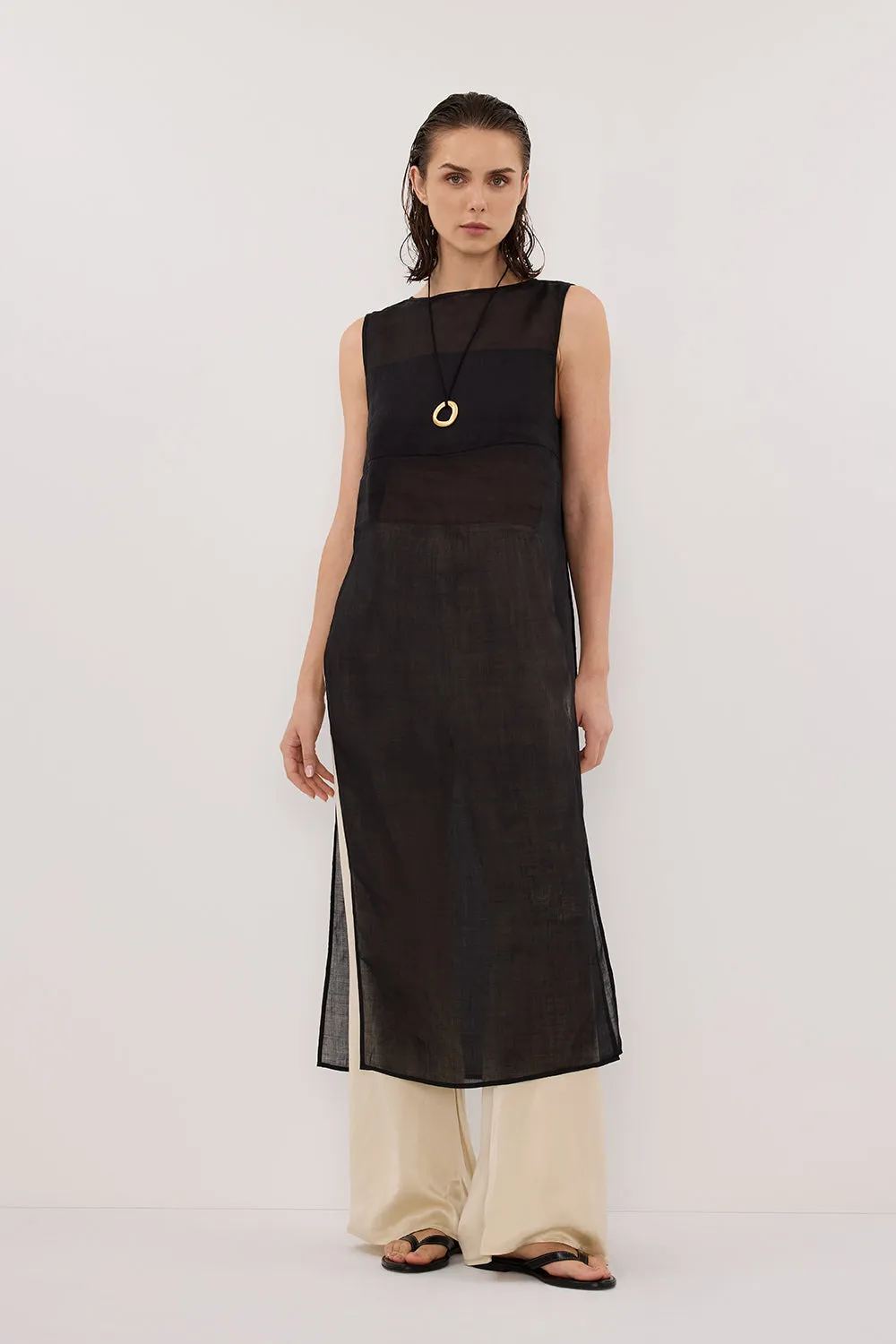 KAI BLACK SLEEVELESS RAMIE TUNIC TOP sold by Dissh