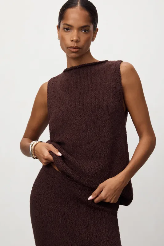DINA CHOC SLEEVELESS KNIT TOP sold by Dissh