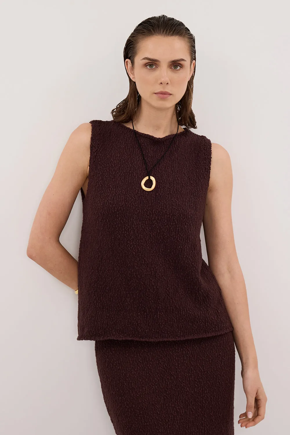 DINA CHOC SLEEVELESS KNIT TOP sold by Dissh product image thumbnail 3