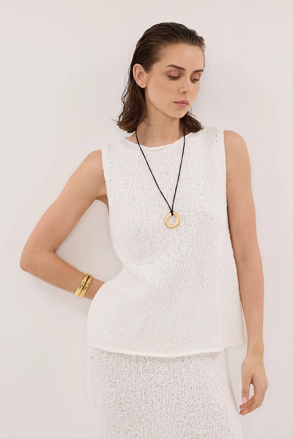 DINA OFF WHITE SLEEVELESS KNIT TOP sold by Dissh product image thumbnail 3
