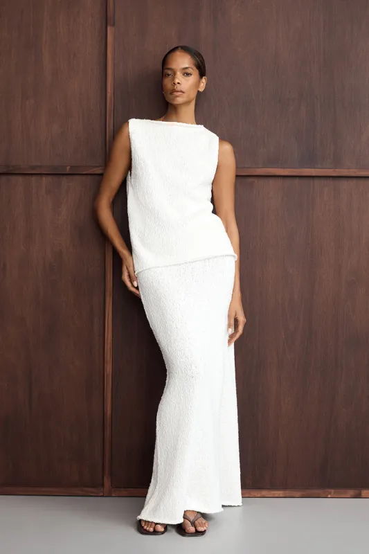 DINA OFF WHITE KNIT MIDI SKIRT sold by Dissh