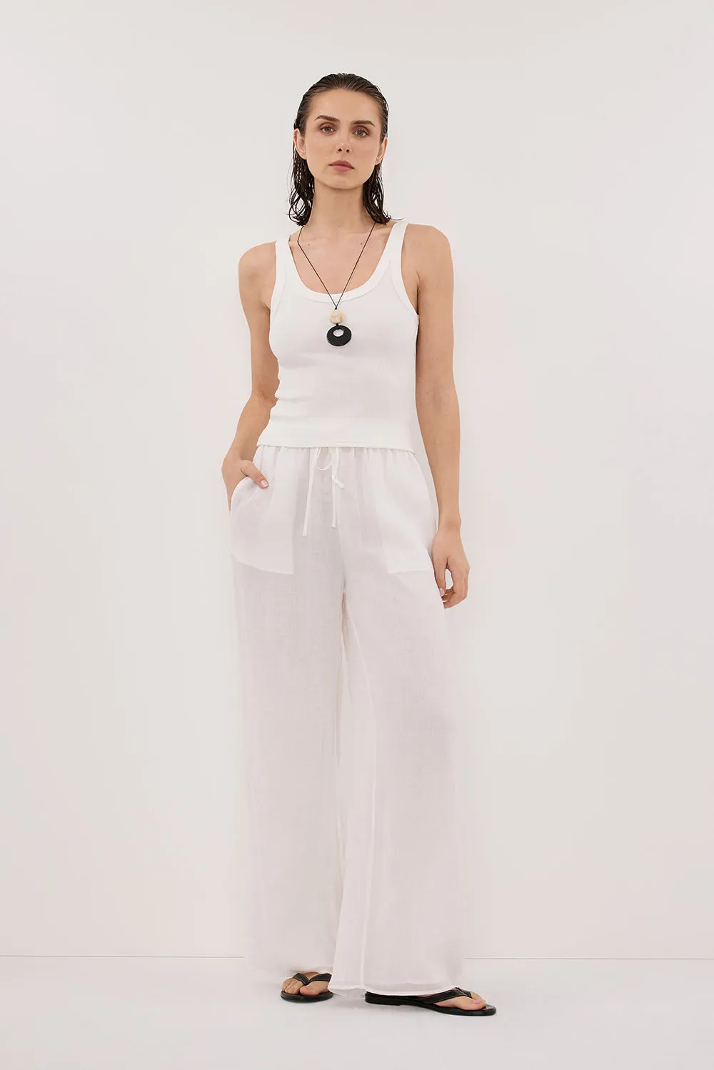 GINNY WHITE RAMIE PANT sold by Dissh