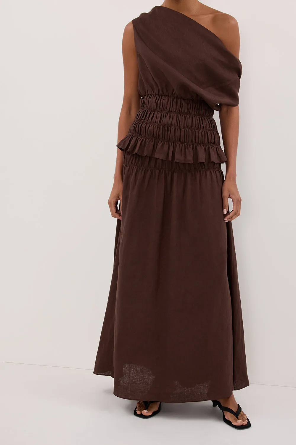 MAIA COCOA LINEN SHIRRED MIDI SKIRT sold by Dissh product image thumbnail 3