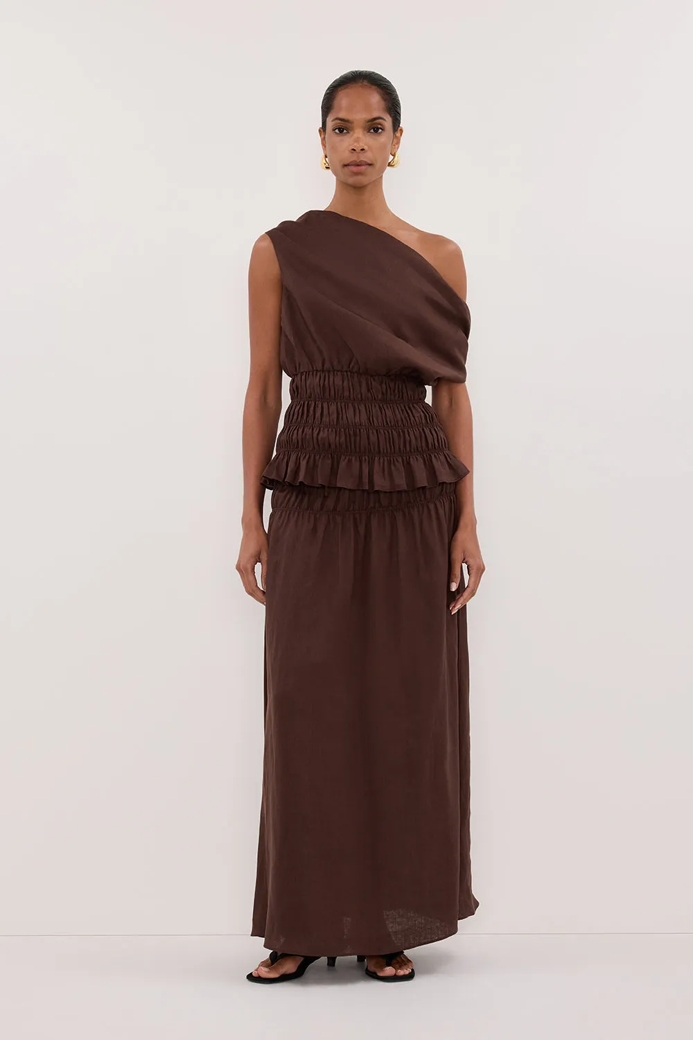 MAIA COCOA LINEN SHIRRED MIDI SKIRT sold by Dissh product image thumbnail 2