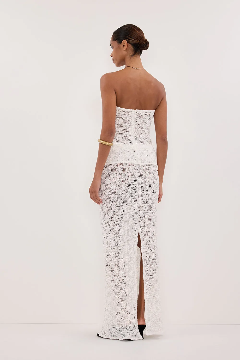 AGNES WHITE CROCHET COLUMN MIDI SKIRT sold by Dissh product image thumbnail 4