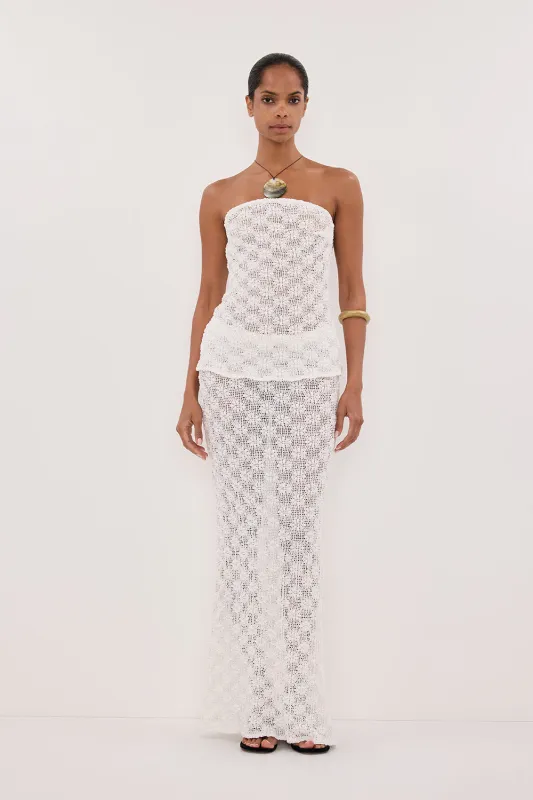 AGNES WHITE CROCHET COLUMN MIDI SKIRT - PRE ORDER sold by Dissh