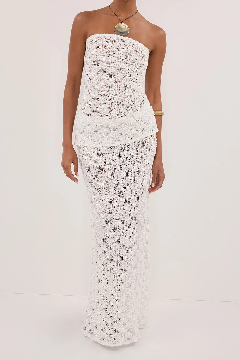 AGNES WHITE CROCHET COLUMN MIDI SKIRT sold by Dissh product image thumbnail 2