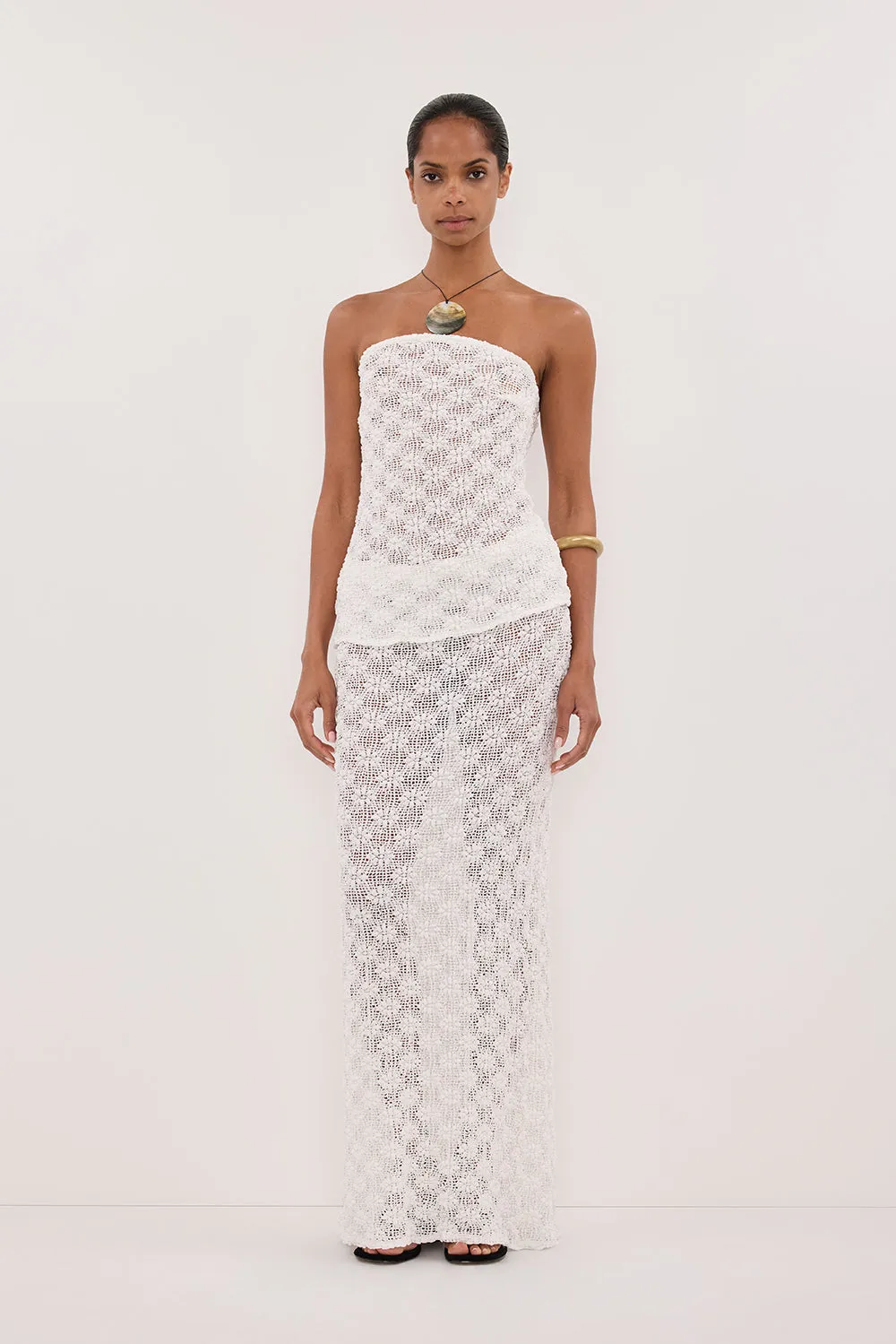 AGNES WHITE CROCHET BANDEAU TOP sold by Dissh