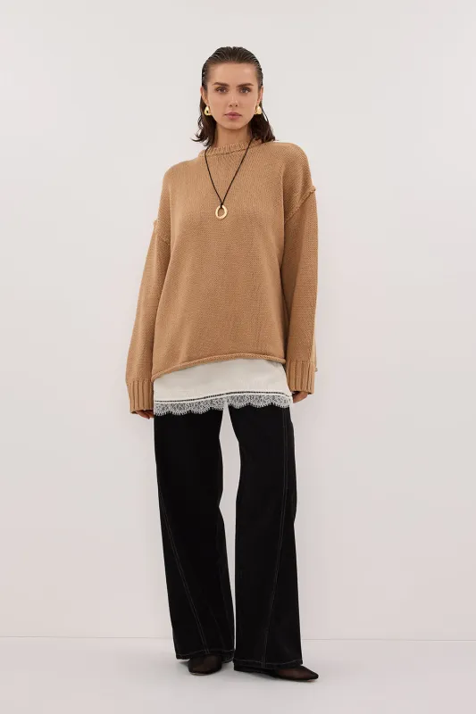ROY WHEAT LONGLINE KNIT JUMPER sold by Dissh