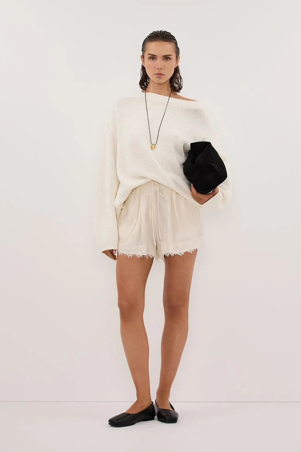 ANDREA SANDSTONE CUPRO LACE SHORT sold by Dissh