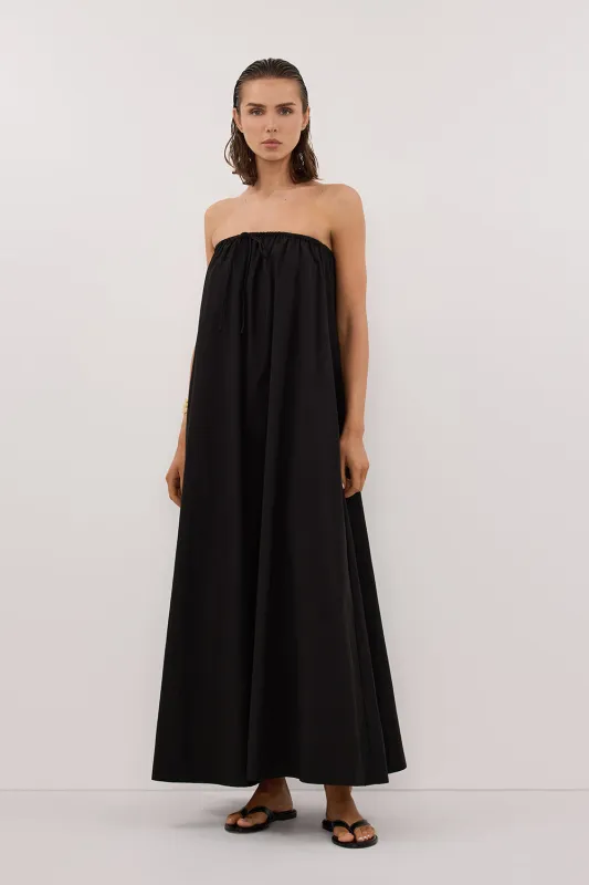 SOMMER BLACK STRAPLESS POPLIN MIDI DRESS sold by Dissh