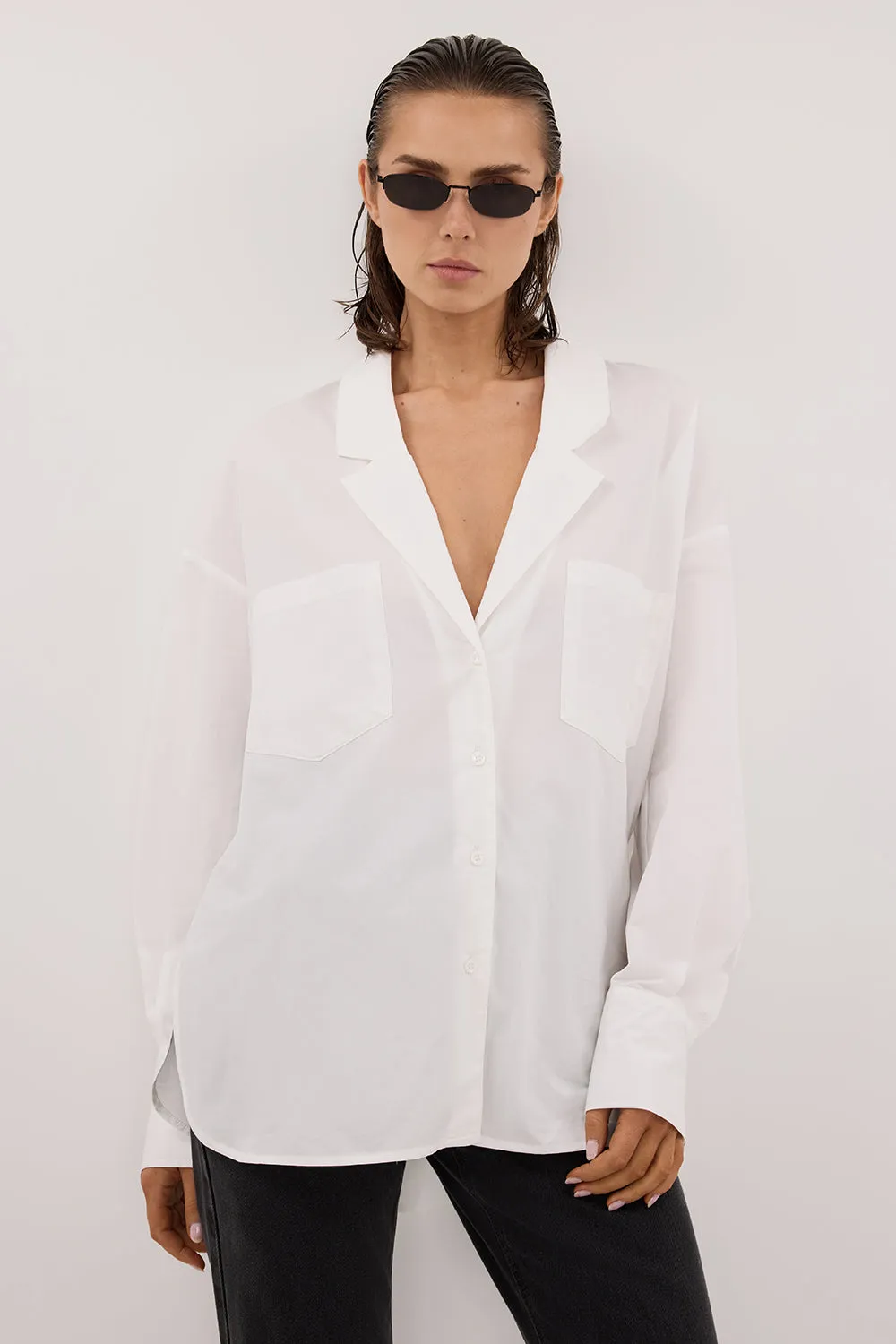 IRENE WHITE LONG SLEEVE NOTCH COLLAR SHIRT sold by Dissh product image thumbnail 2