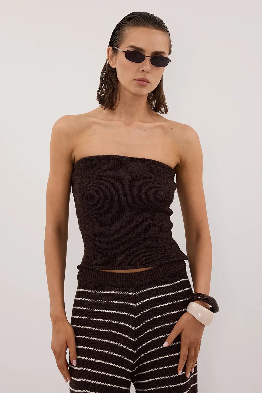 KARA CHOC STRAPLESS BANDEAU KNIT TOP sold by Dissh product image thumbnail 2