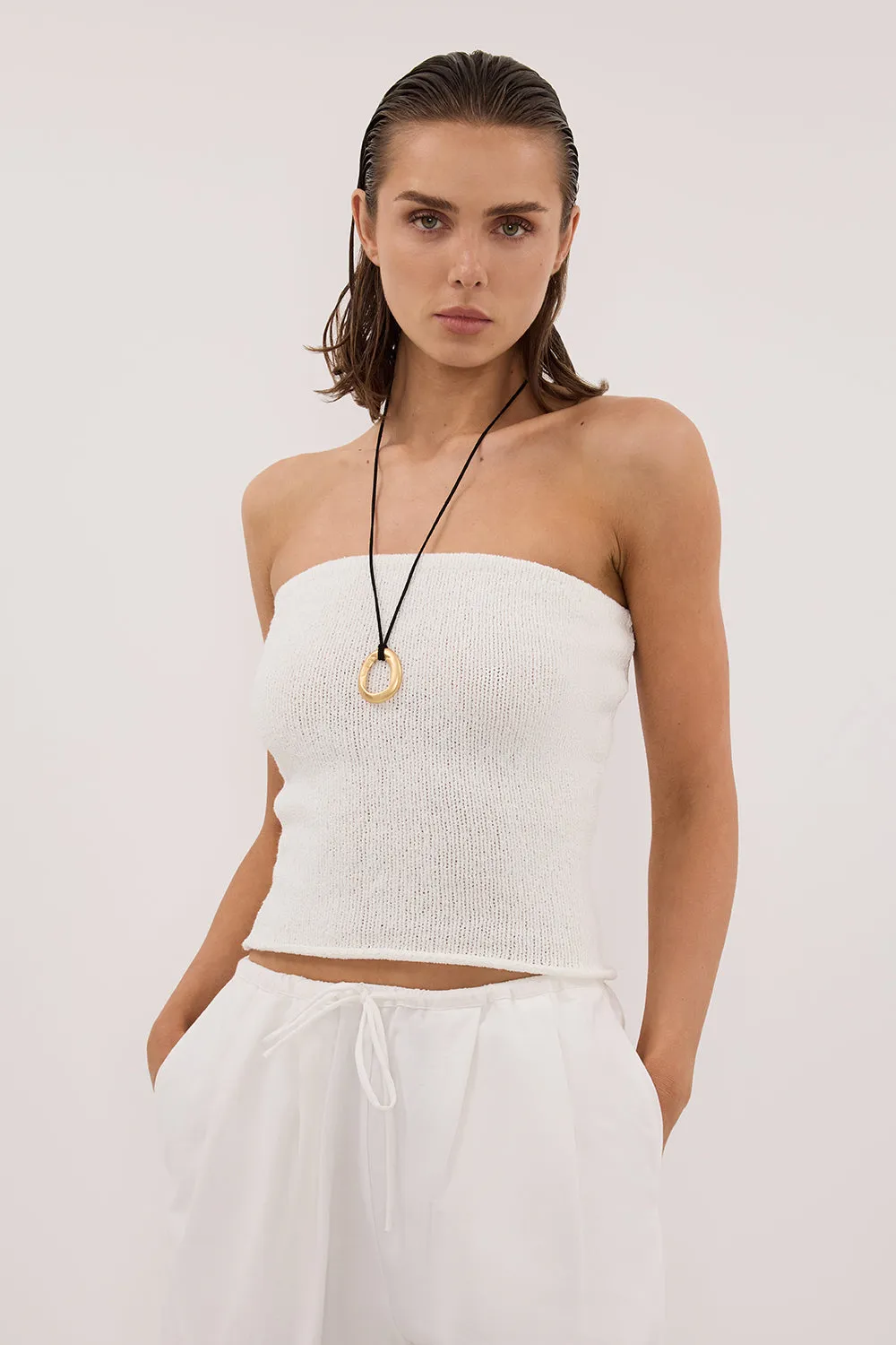 KARA OFF WHITE STRAPLESS BANDEAU KNIT TOP sold by Dissh product image thumbnail 2