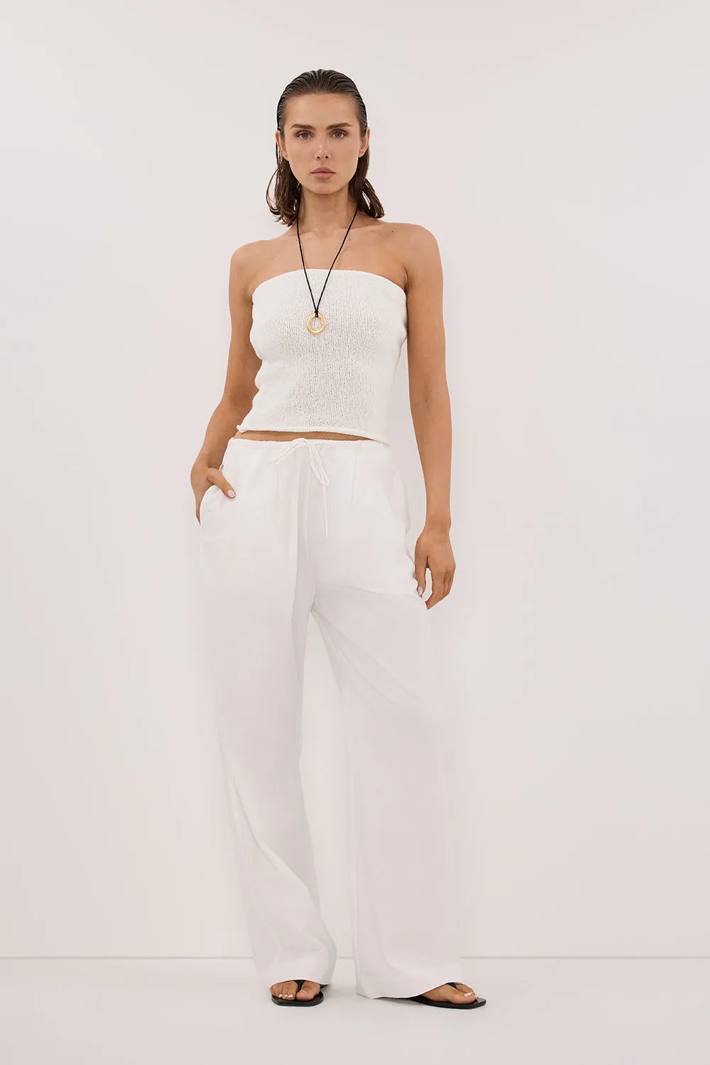 KARA OFF WHITE STRAPLESS BANDEAU KNIT TOP sold by Dissh