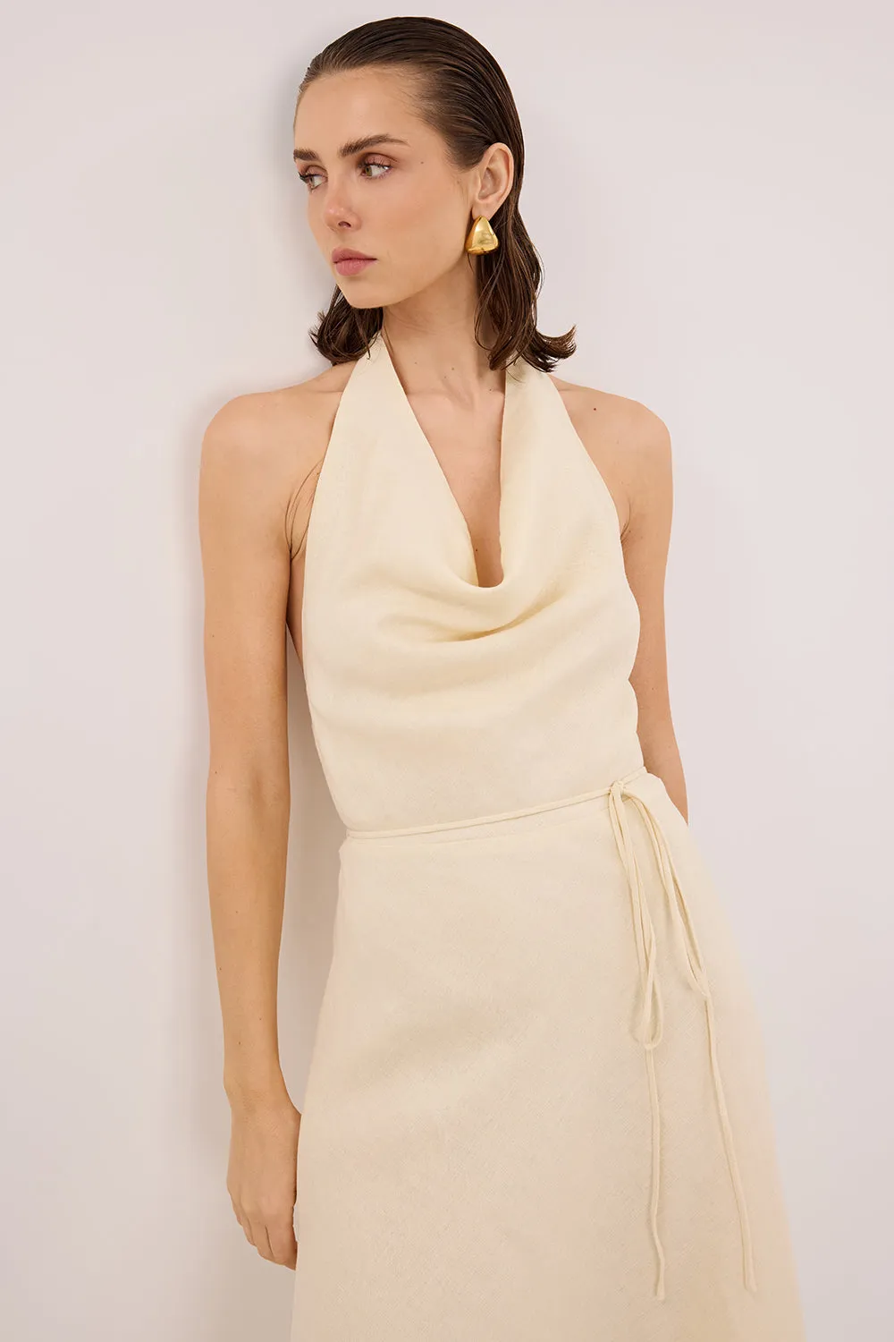 HAYLEE STRAW SLEEVELESS LINEN COWL MIDI DRESS sold by Dissh product image thumbnail 2
