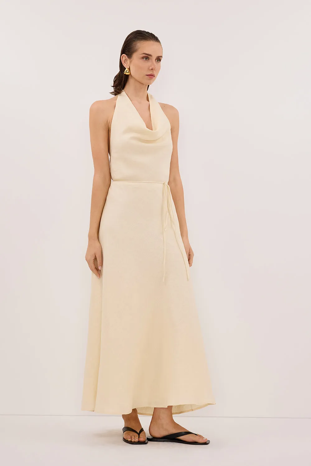 HAYLEE STRAW SLEEVELESS LINEN COWL MIDI DRESS sold by Dissh product image thumbnail 3