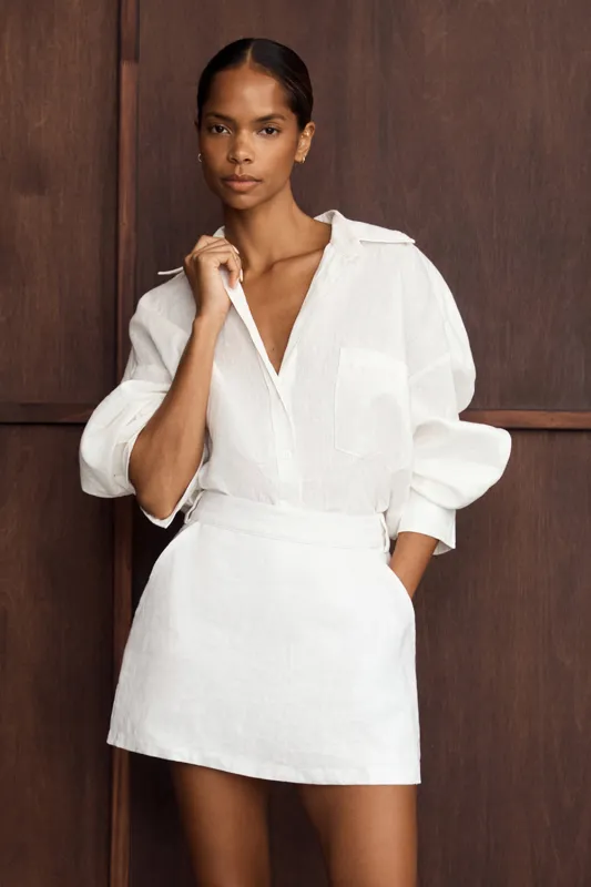 ELLIS WHITE LONG SLEEVE LINEN SHIRT sold by Dissh