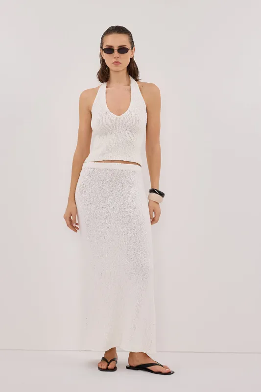 DINA OFF WHITE SLEEVELESS HALTER KNIT TOP sold by Dissh