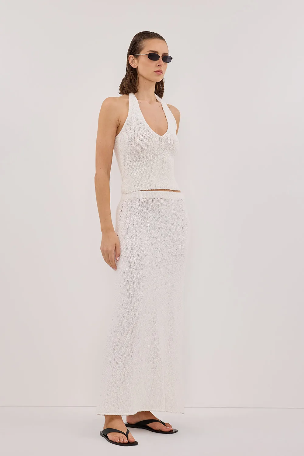 DINA OFF WHITE SLEEVELESS HALTER KNIT TOP sold by Dissh product image thumbnail 3