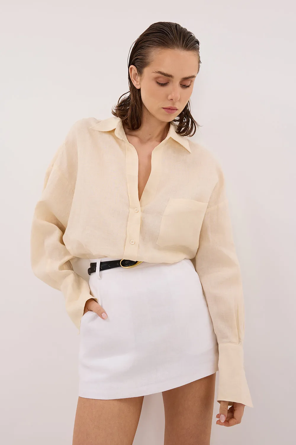 ELLIS SANDSTONE LONG SLEEVE LINEN SHIRT sold by Dissh product image thumbnail 2