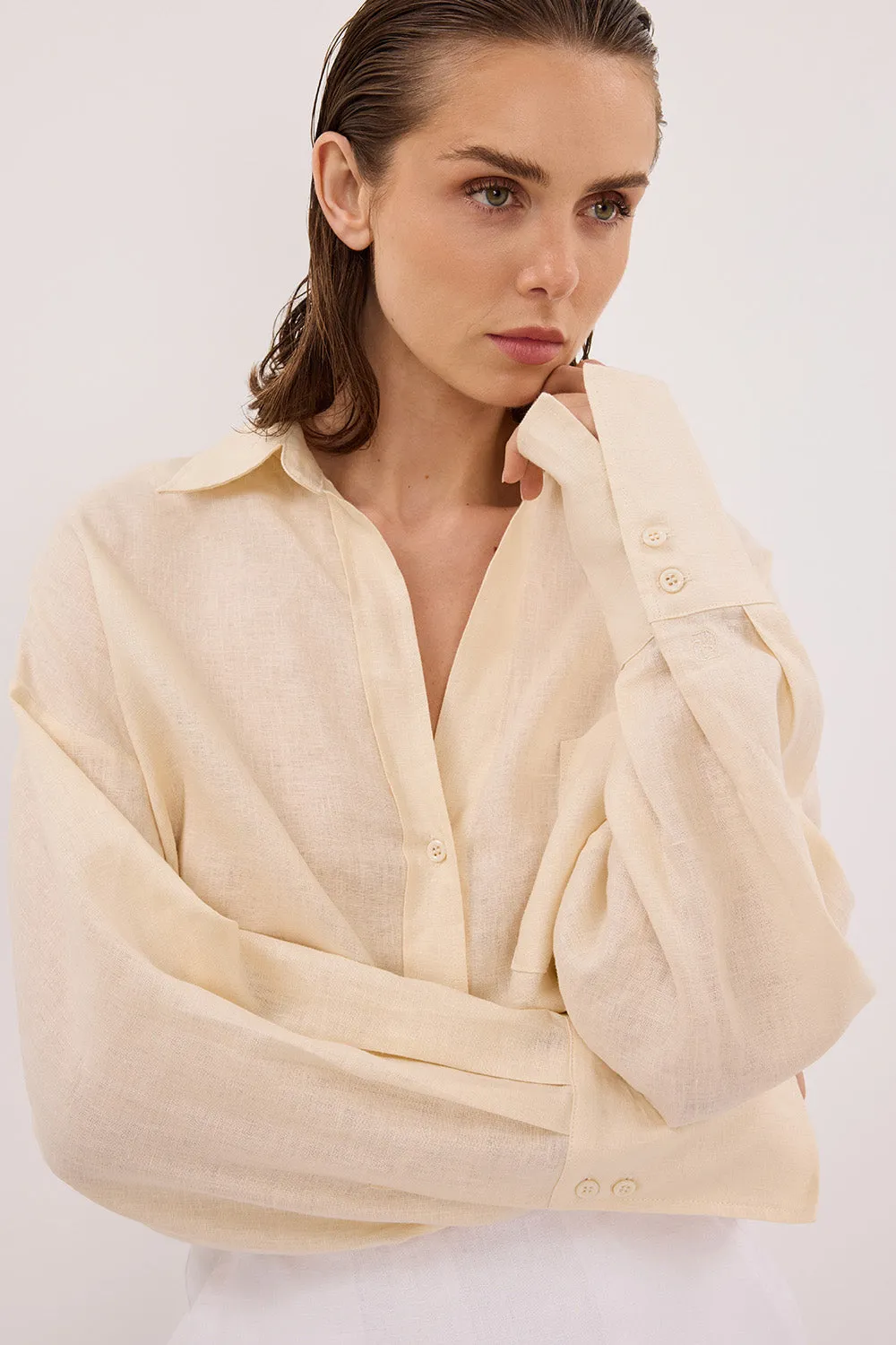 ELLIS SANDSTONE LONG SLEEVE LINEN SHIRT sold by Dissh product image thumbnail 5