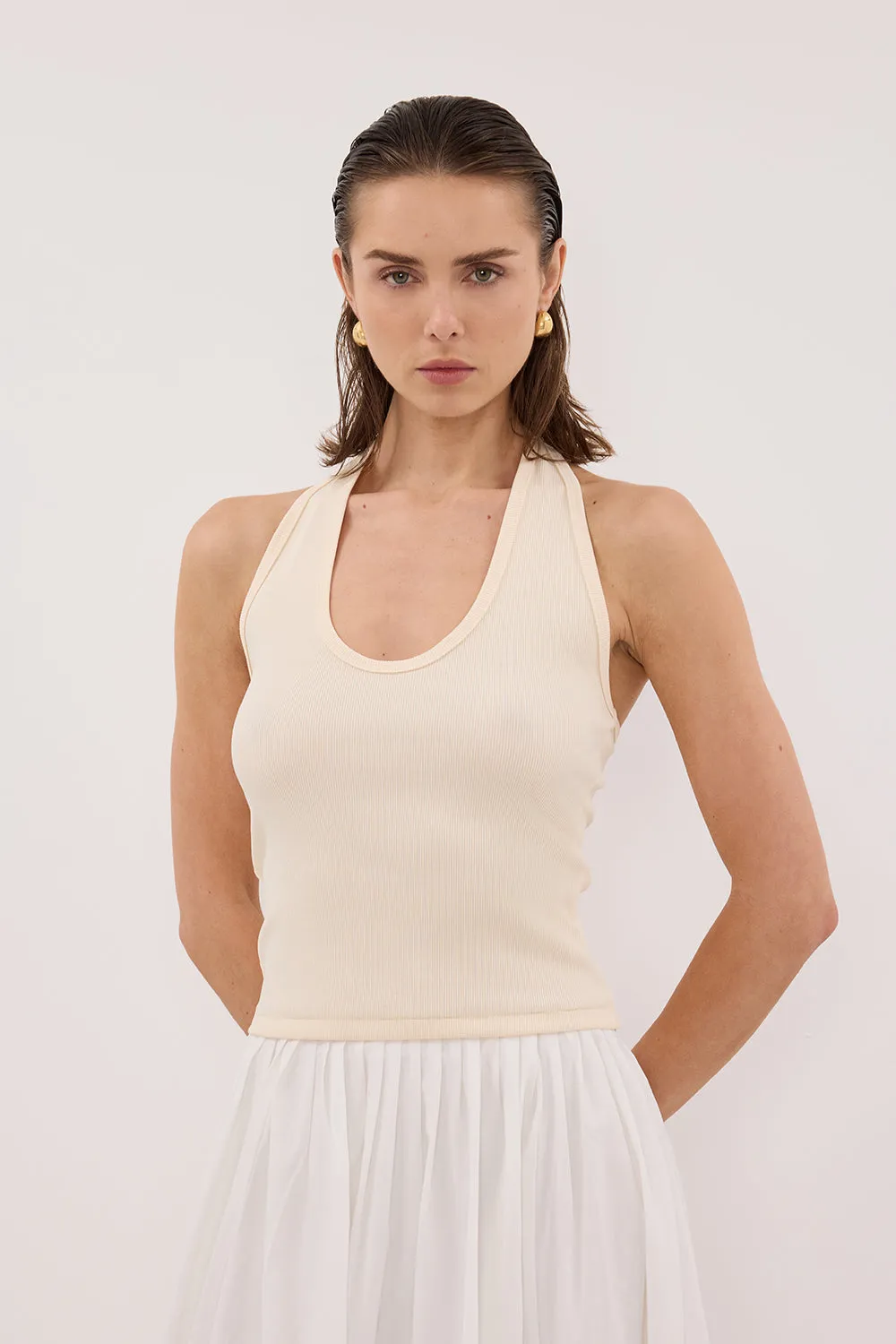 HARLAN SANDSTONE KNIT HALTER TOP sold by Dissh product image thumbnail 2