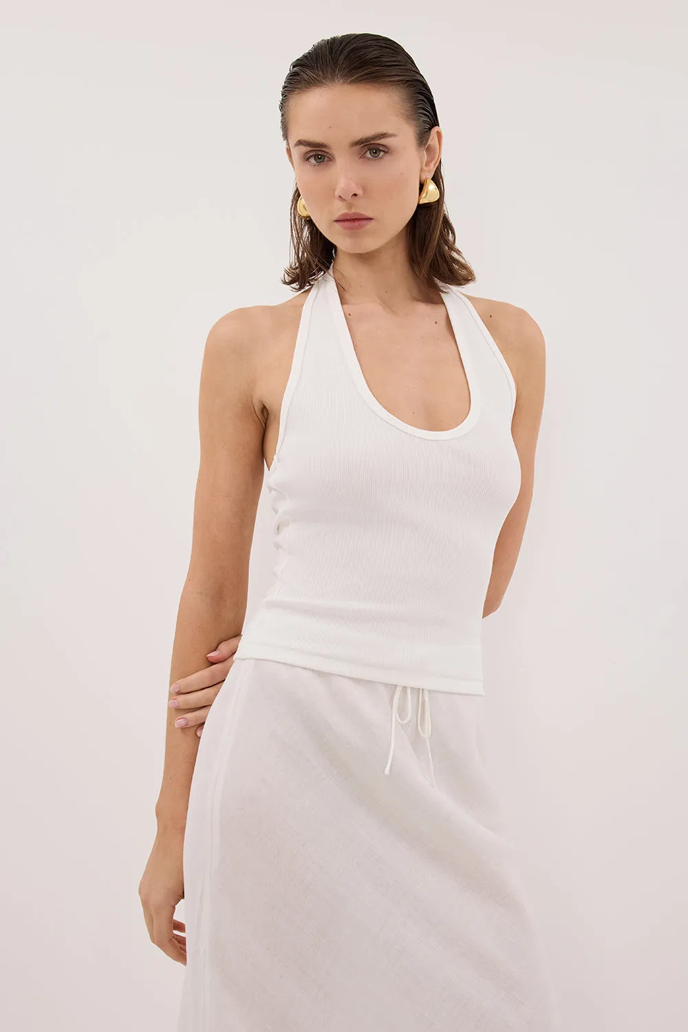 HARLAN OFF WHITE KNIT HALTER TOP sold by Dissh product image thumbnail 2