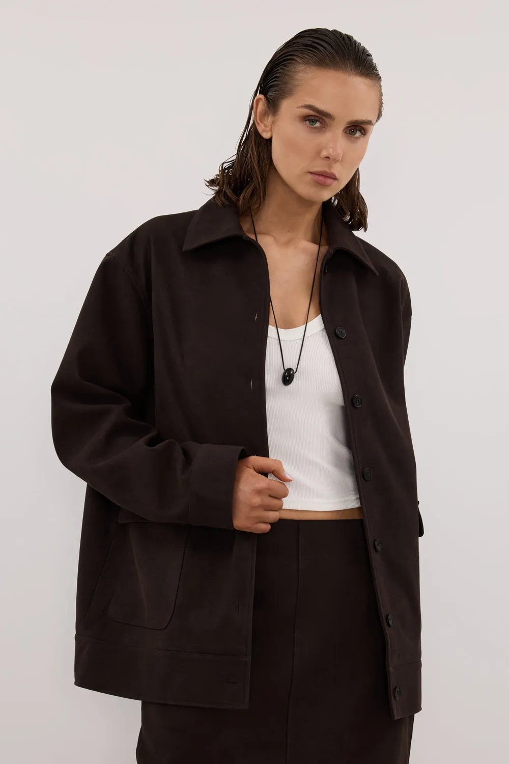 OTIS BITTER CHOC FAUX SUEDE JACKET sold by Dissh product image thumbnail 3