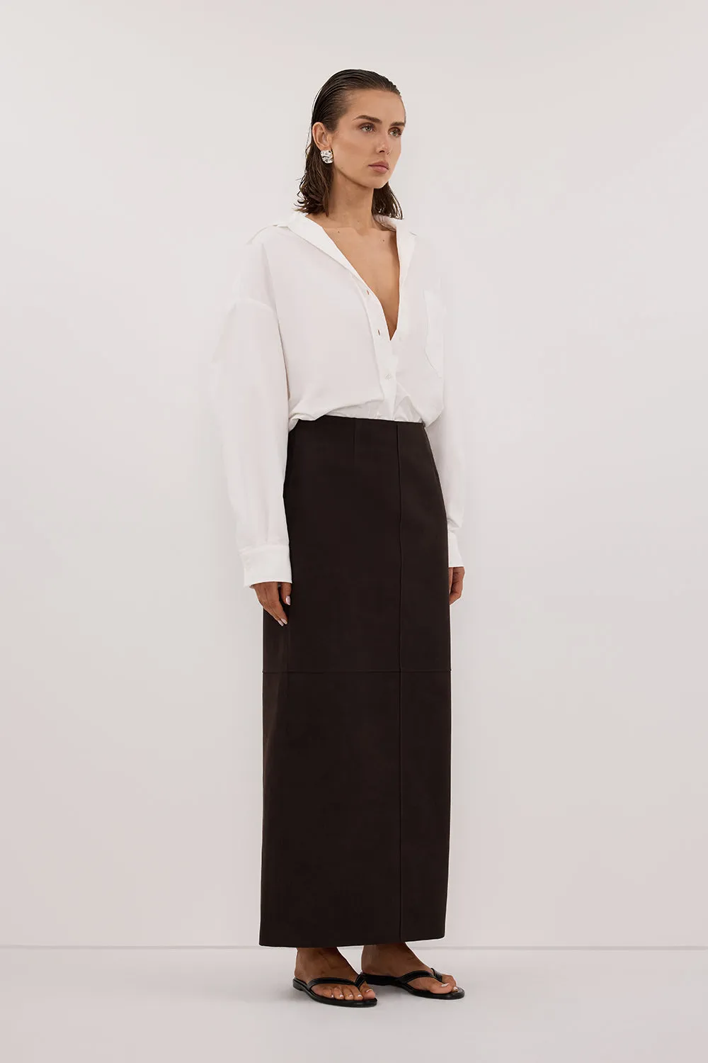 OTIS BITTER CHOC FAUX LEATHER MIDI SKIRT sold by Dissh product image thumbnail 4