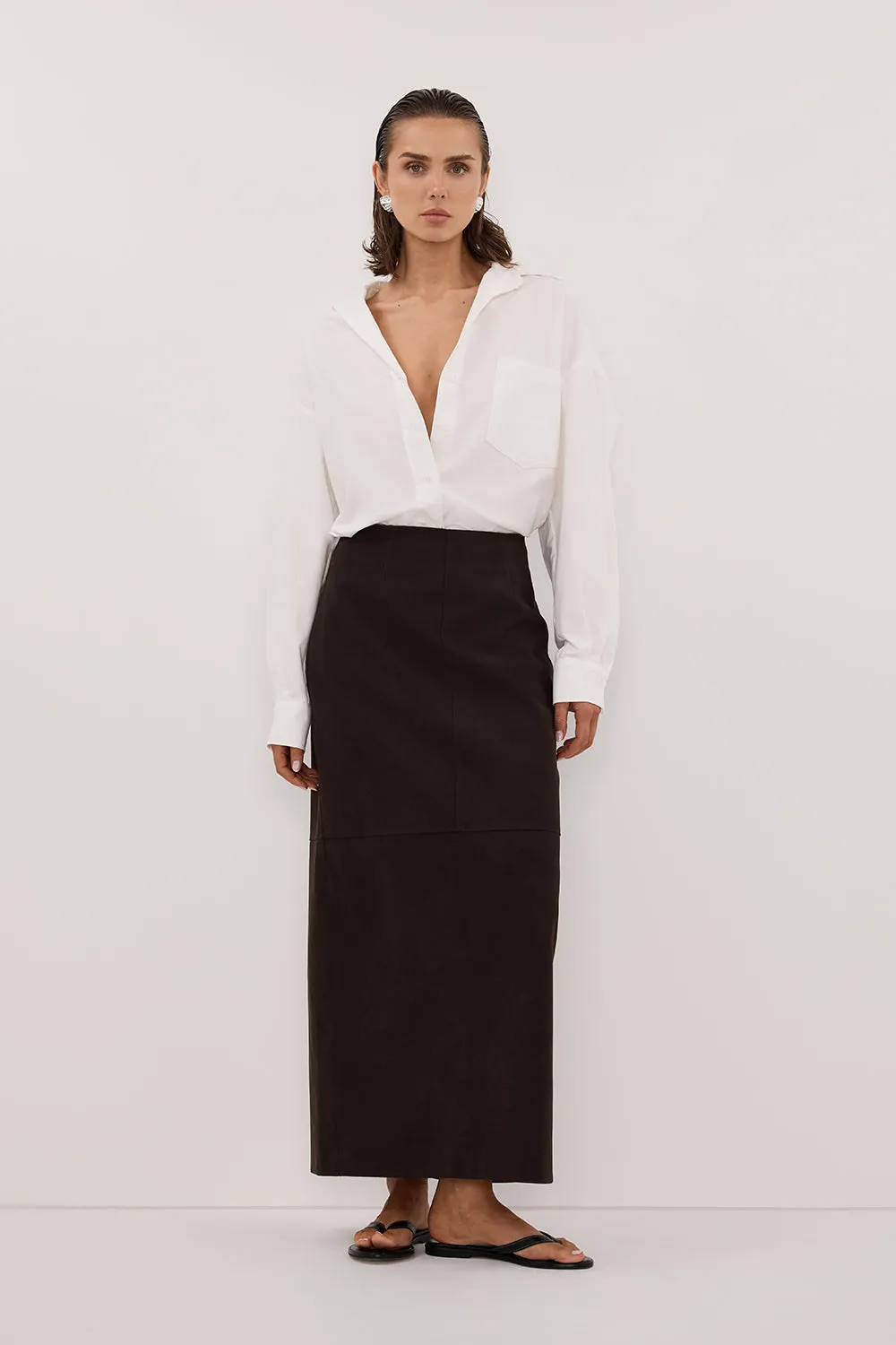 OTIS BITTER CHOC FAUX LEATHER MIDI SKIRT sold by Dissh product image thumbnail 2