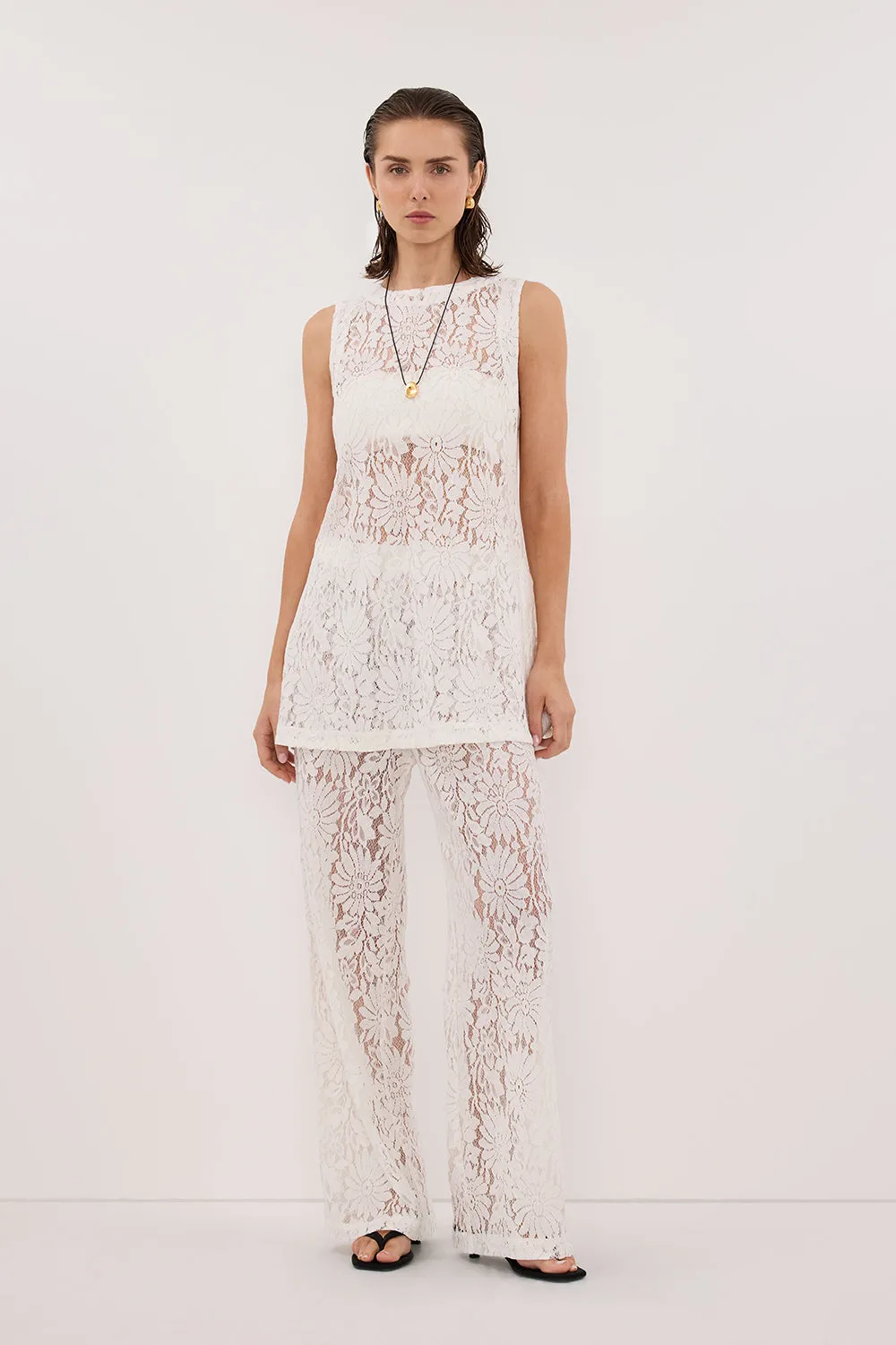 WILMA WHITE SLEEVELESS LACE TUNIC sold by Dissh