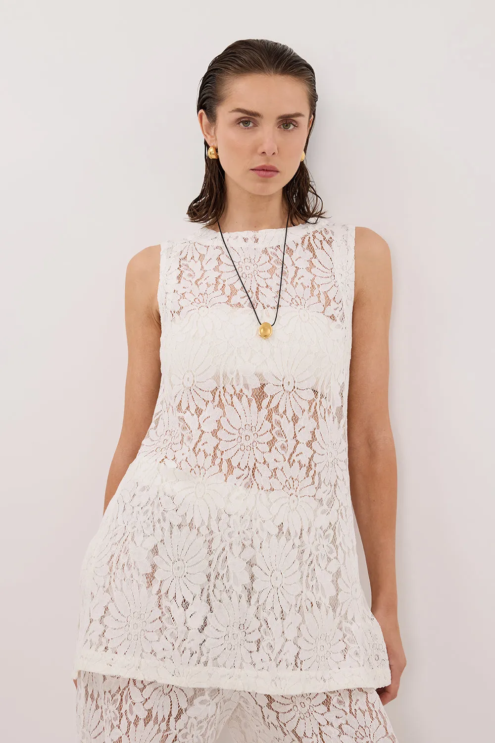 WILMA WHITE SLEEVELESS LACE TUNIC sold by Dissh product image thumbnail 2