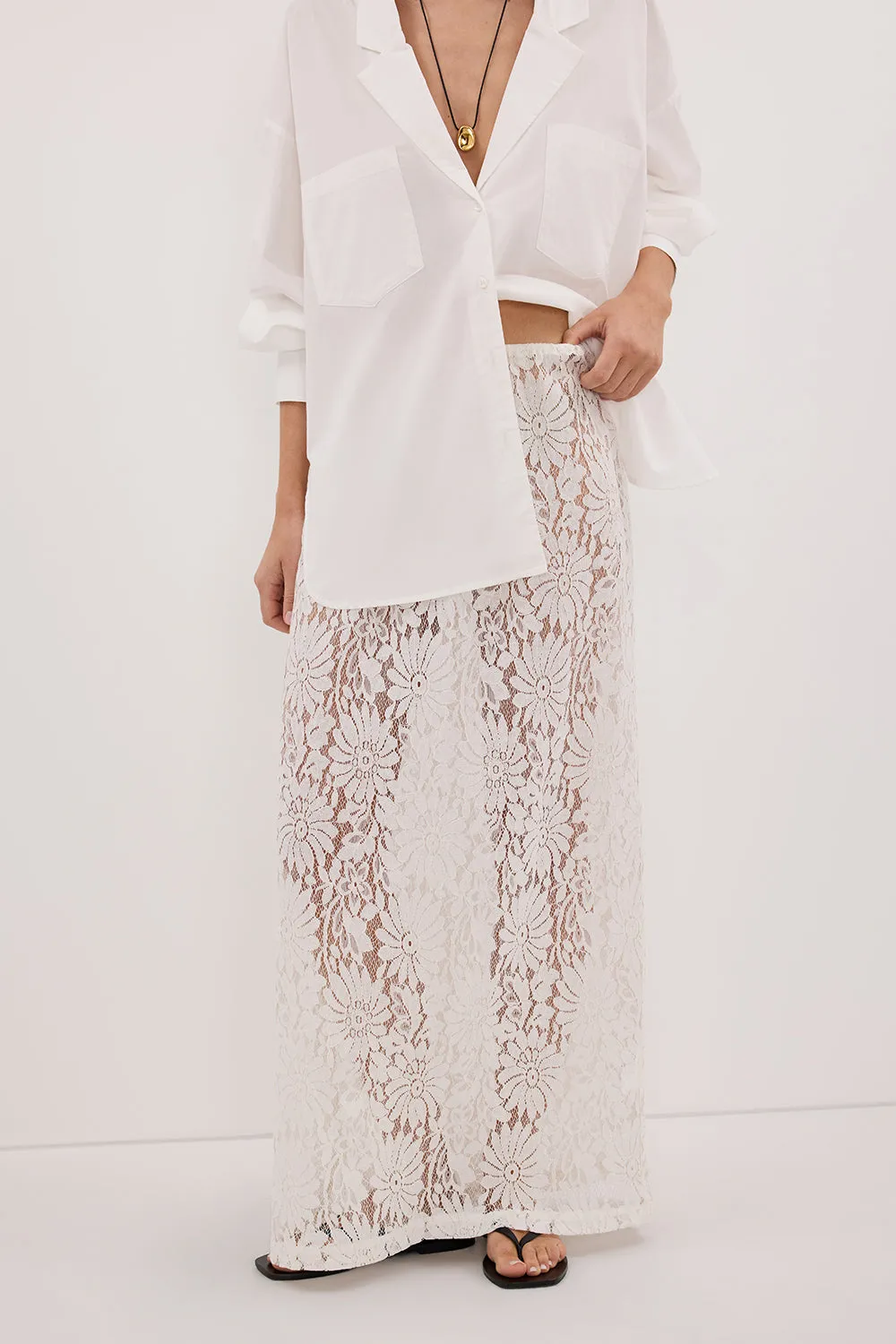 WILMA WHITE LACE MIDI SKIRT sold by Dissh product image thumbnail 2
