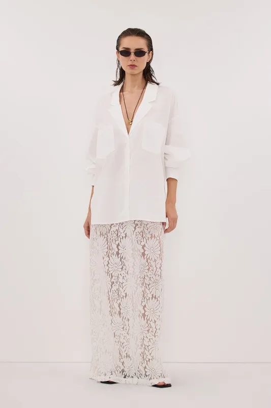 WILMA WHITE LACE MIDI SKIRT sold by Dissh