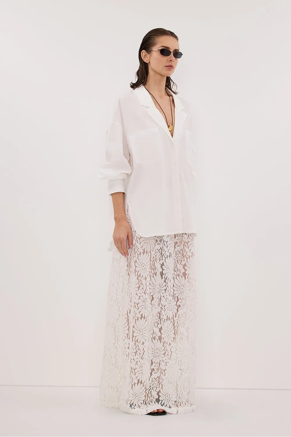 WILMA WHITE LACE MIDI SKIRT sold by Dissh product image thumbnail 3