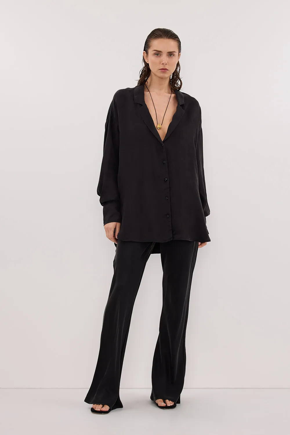 LUCILLE BLACK LONG SLEEVE CUPRO SHIRT sold by Dissh product image thumbnail 5