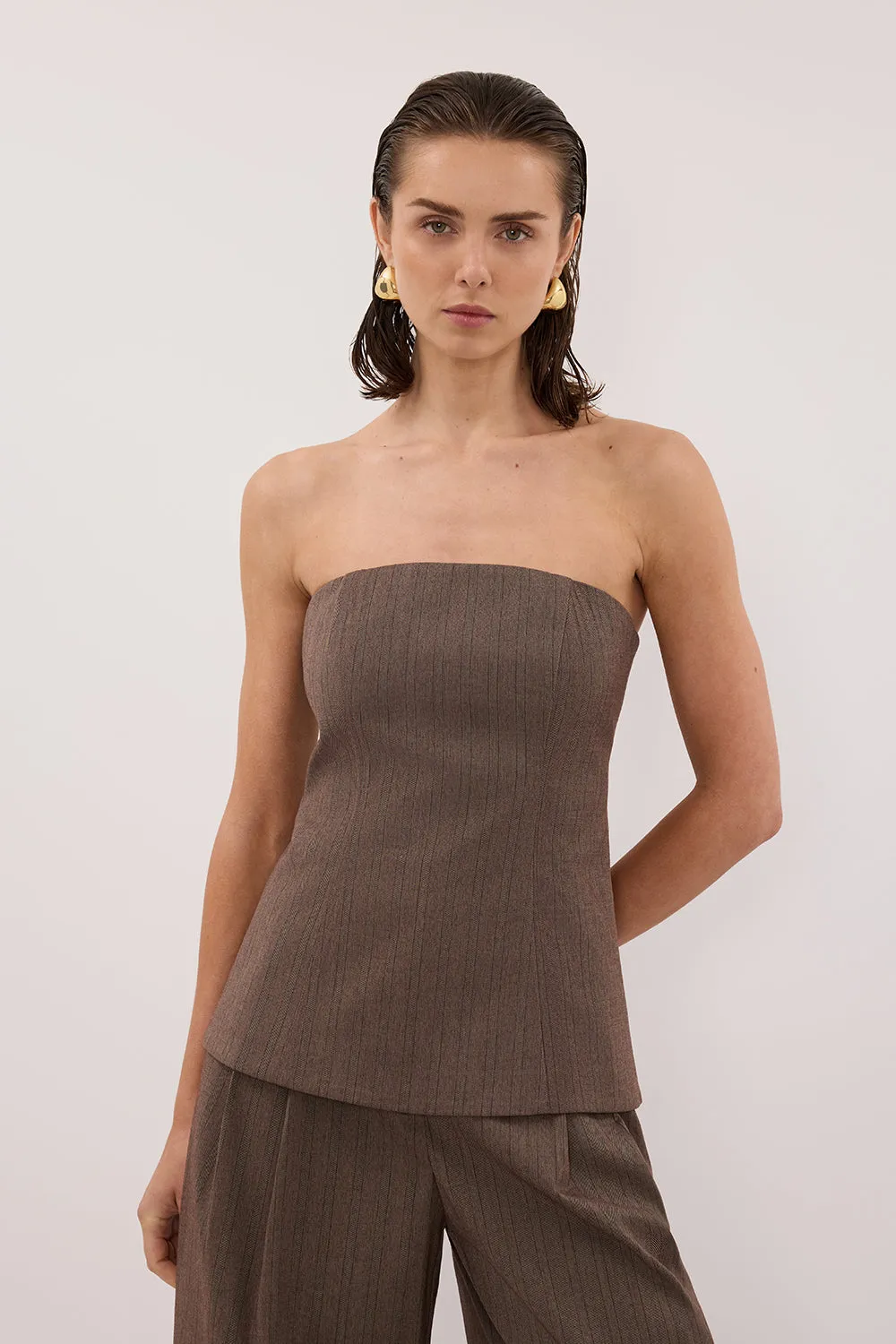 HAILEY CHOC STRAPLESS STRIPE BUSTIER TOP sold by Dissh product image thumbnail 3