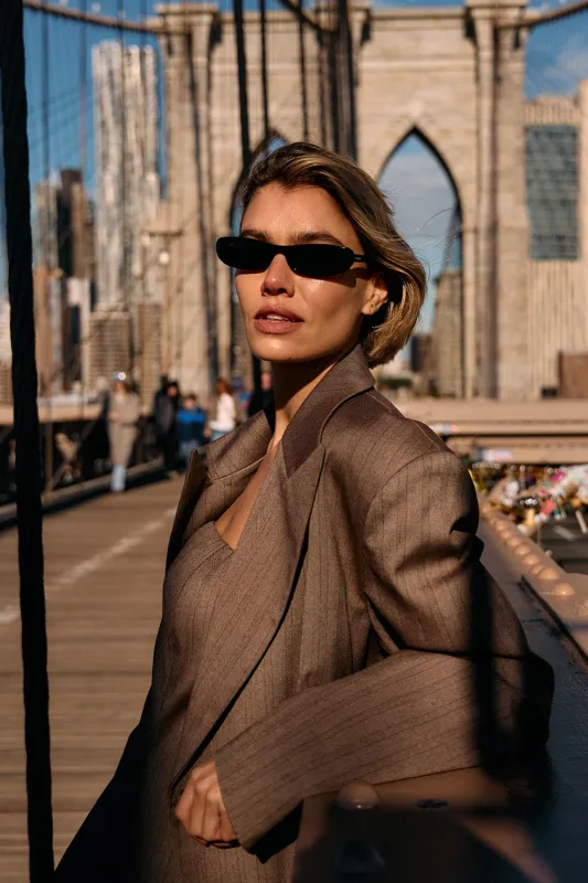 HAILEY CHOC OVERSIZED STRIPE TIE BLAZER - PRE ORDER sold by Dissh