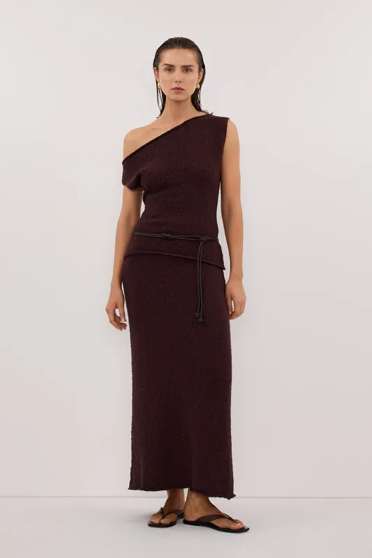 DINA CHOC COTTON ASYM KNIT TOP sold by Dissh