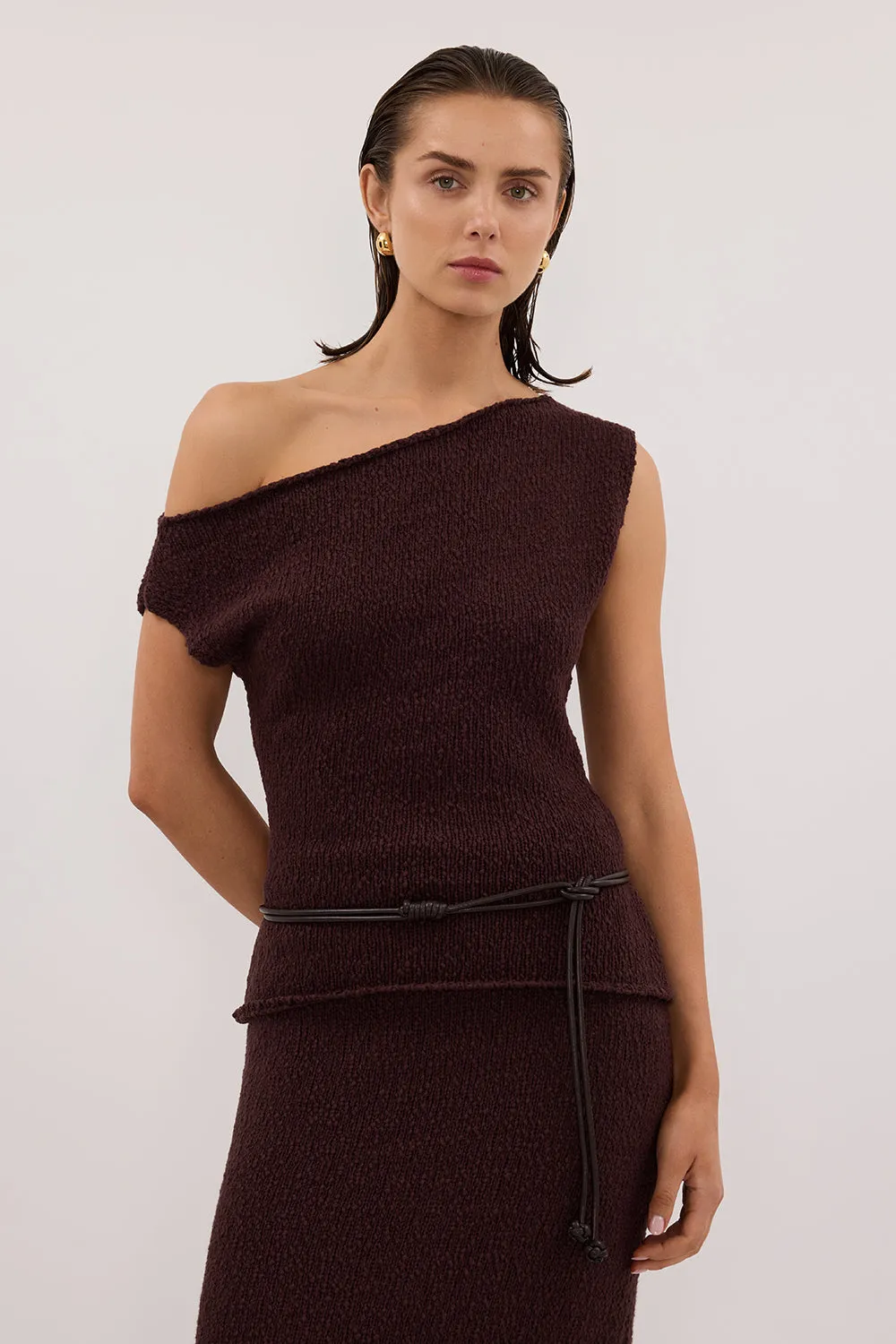 DINA CHOC COTTON ASYM KNIT TOP sold by Dissh product image thumbnail 2