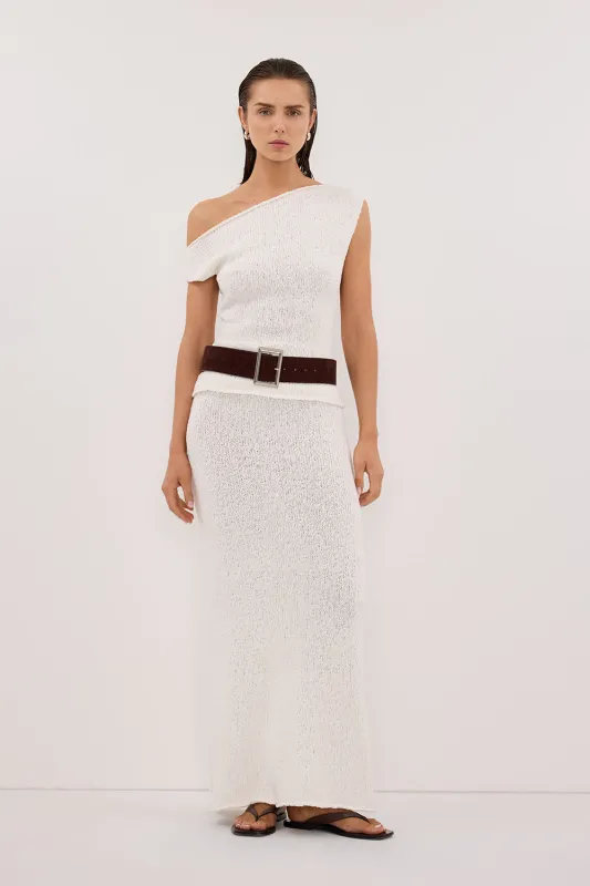 DINA OFF WHITE COTTON ASYM KNIT TOP sold by Dissh