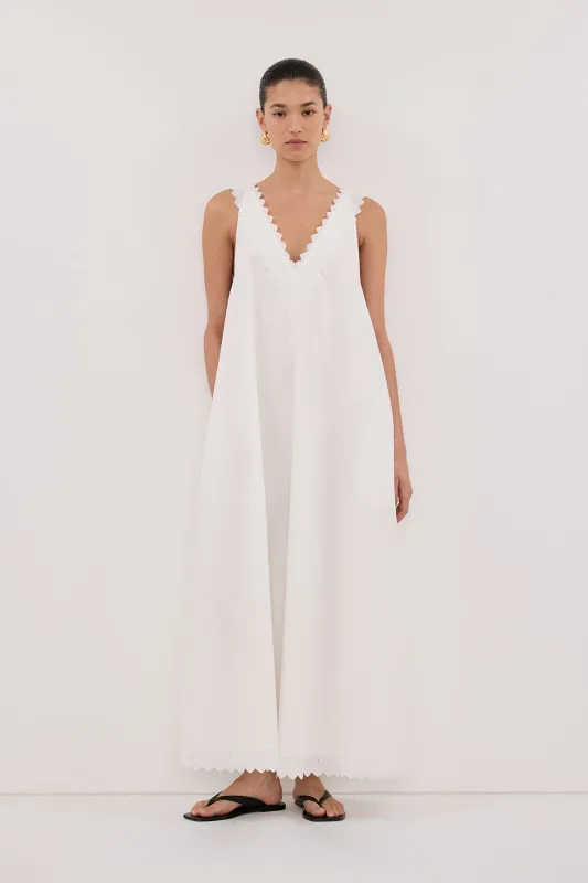 ANNABEL WHITE SLEEVELESS V NECK MIDI DRESS sold by Dissh