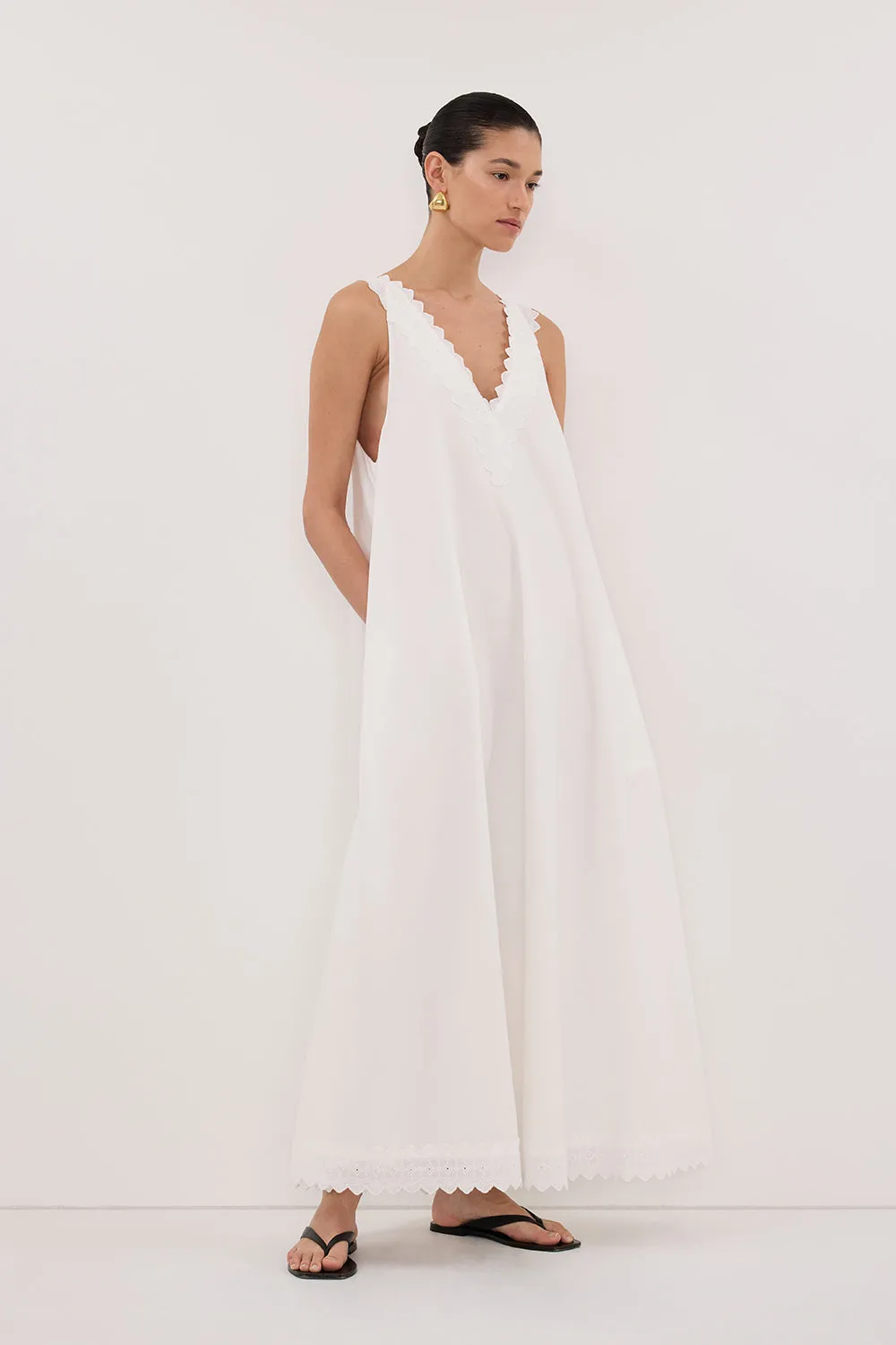 ANNABEL WHITE SLEEVELESS V NECK MIDI DRESS sold by Dissh product image thumbnail 3