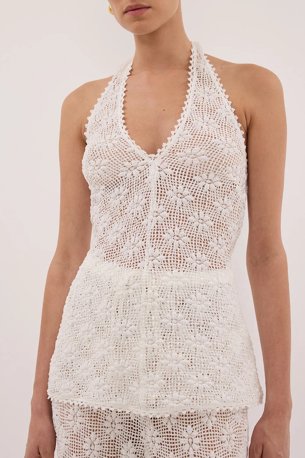AGNES WHITE SLEEVELESS CROCHET HALTER TOP sold by Dissh product image thumbnail 5