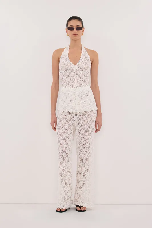 AGNES WHITE SLEEVELESS CROCHET HALTER TOP sold by Dissh