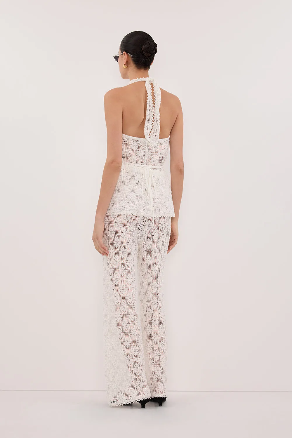 AGNES WHITE CROCHET WIDE LEG PANT sold by Dissh product image thumbnail 4